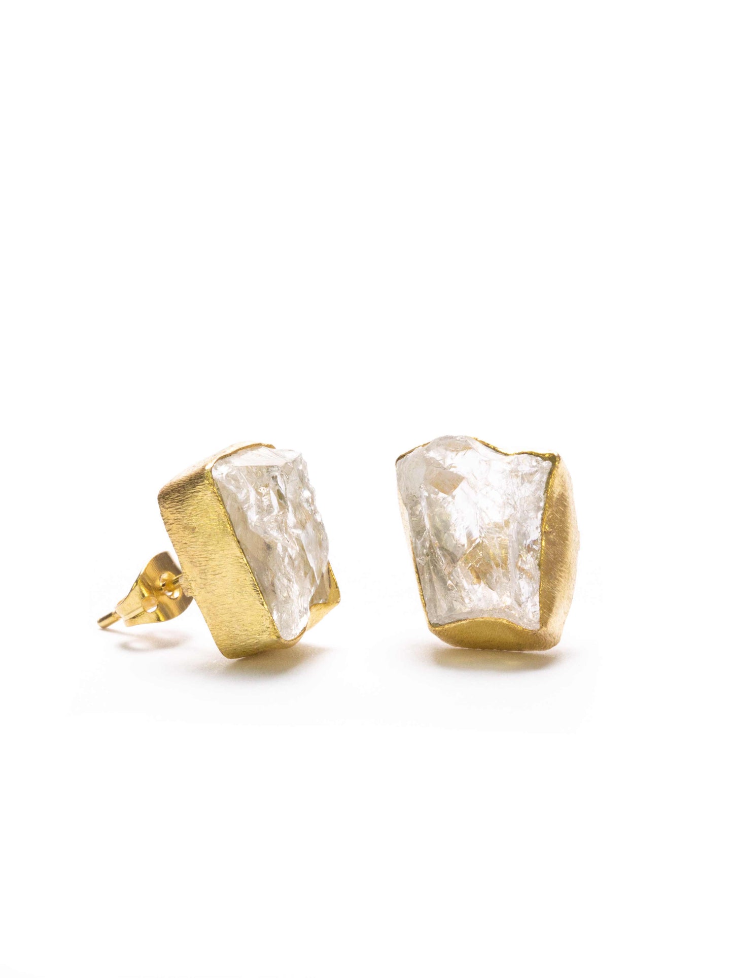 Gold Luxe earrings  - studs with raw cut crystals set in gold