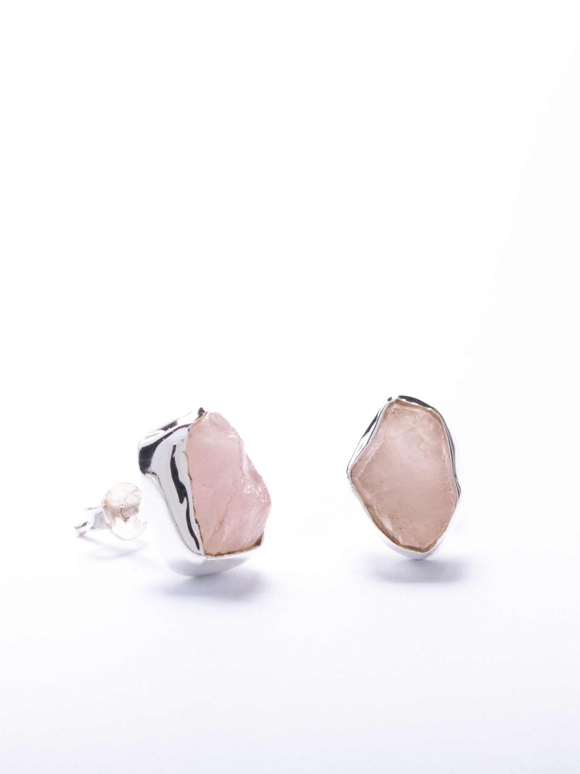 Silver Stud Earring with Rose Quartz