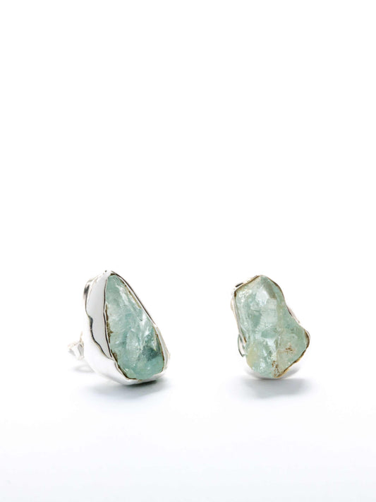 Silver Stud Earring with Aqua Marine