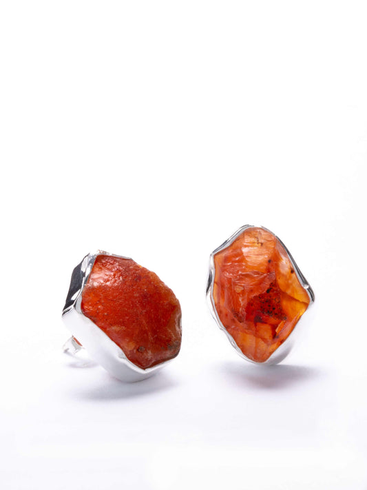 Silver Stud Earring with Carnelian