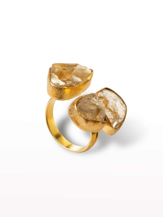Triple set adjustable gold ring with citrine
