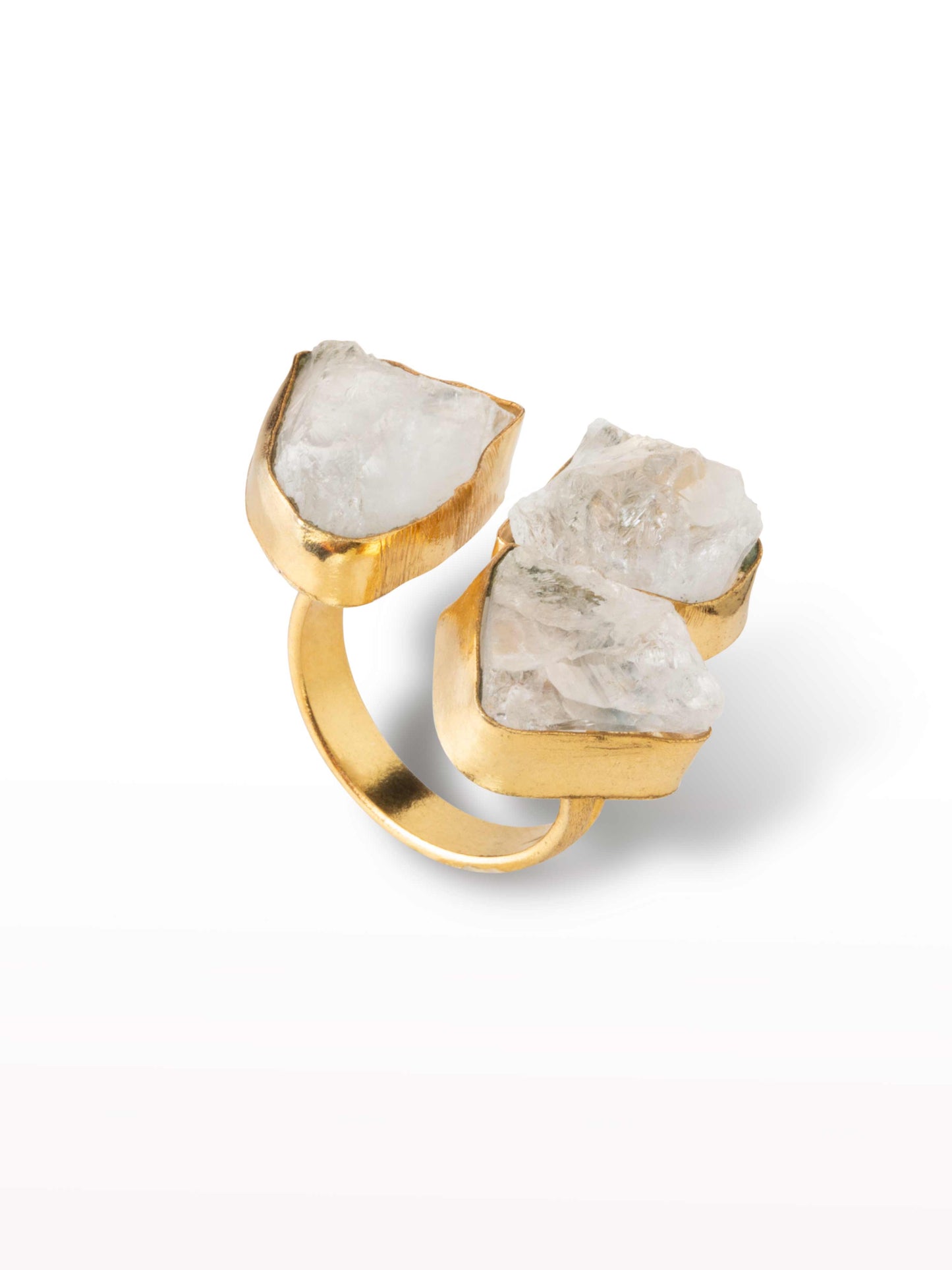 Clear quartz triple set stone ring in gold plate