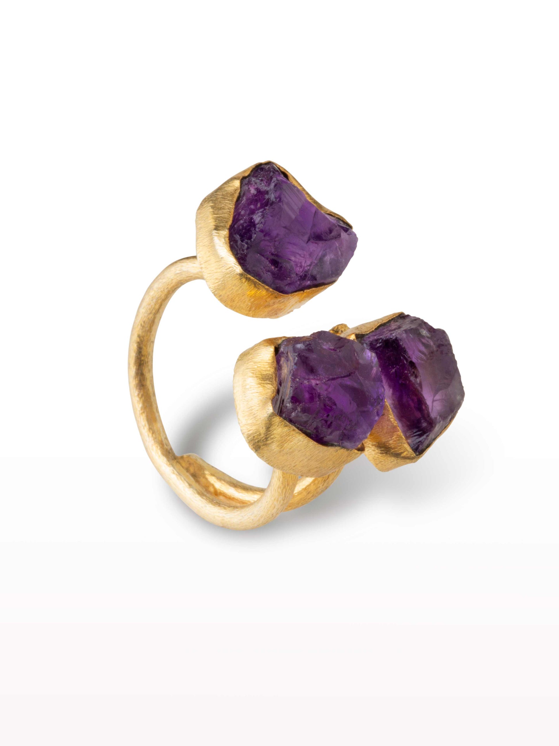 Triple set adjustable gold ring with amethyst