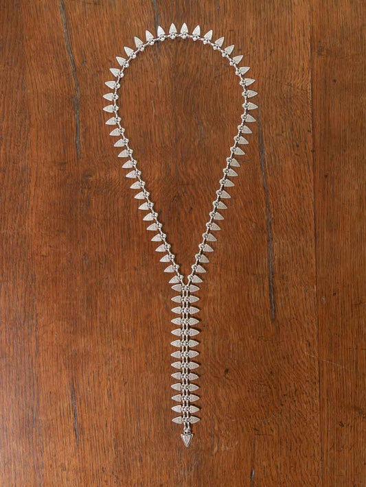 Long silver tie style necklace