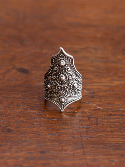 adjustable silver ring in a shield shape