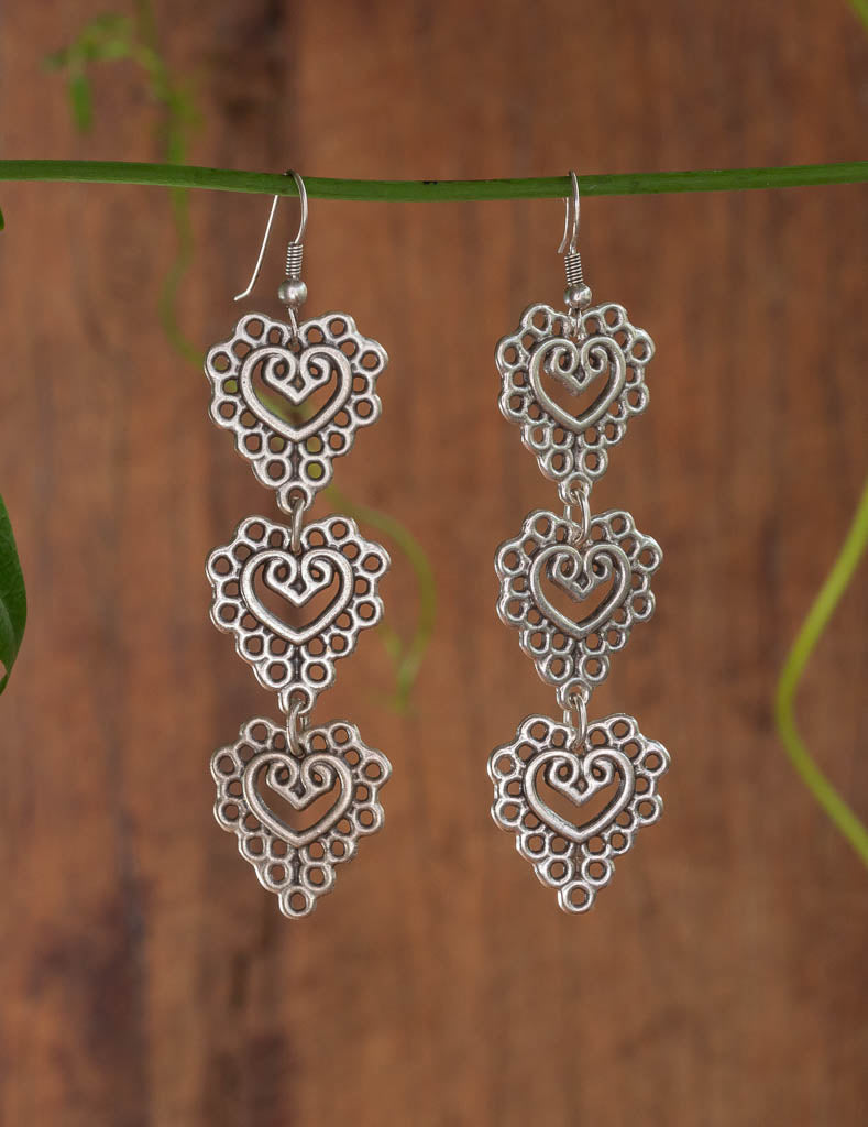 Lace Heart Earring a trio of lace cut-out hearts