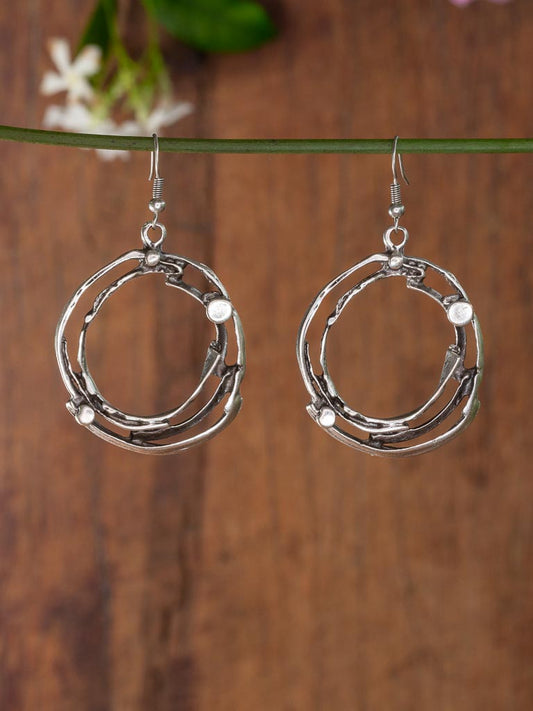 Rustic style beaten silver hoop earrings