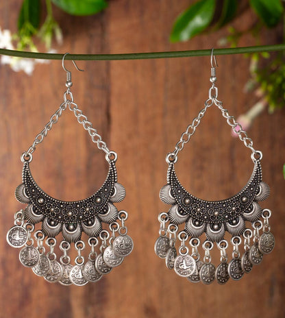 Lilith silver earrings with coin dangles 
