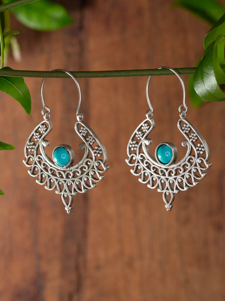 Pharoah Earring - tribal style - silver plate on brass