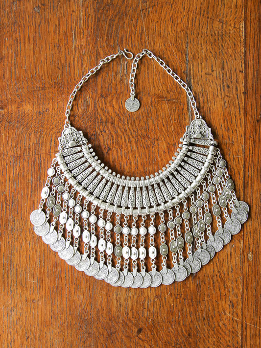 Coin and collar silver necklace