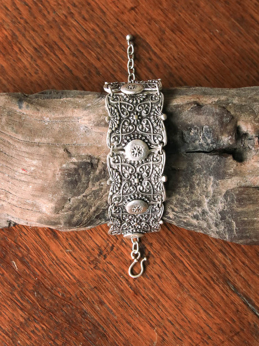 Boho silver wide hinged bracelet