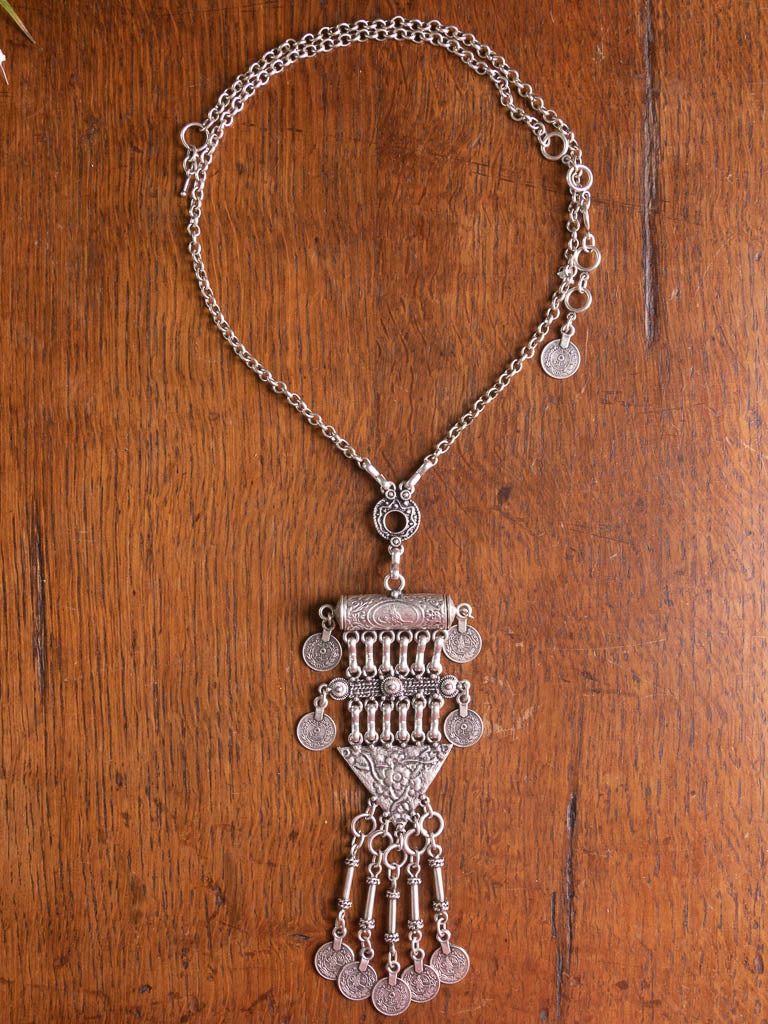 Shambhala long chain necklace with coin amulet
