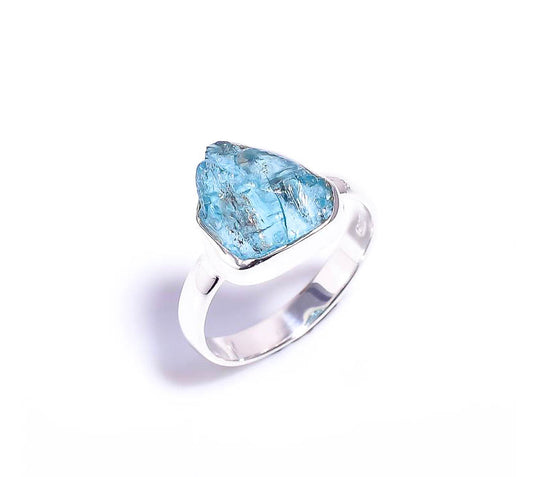 Blue apatite in silver ring
