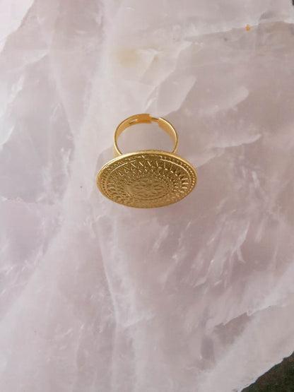 Side view of gold adjustable ring