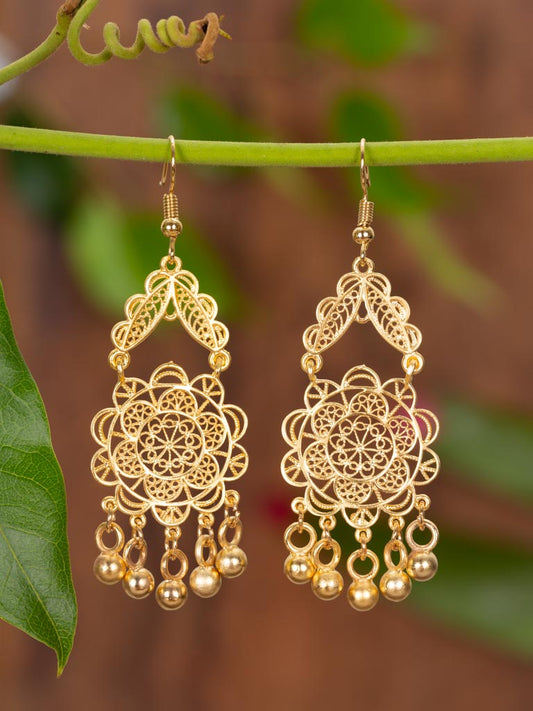 Idrija Gold Earrings - fine lace motif with ting gold bells