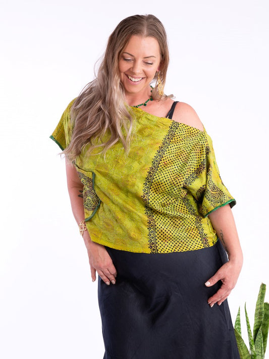 Wannabegeisha silk reversible top lime green