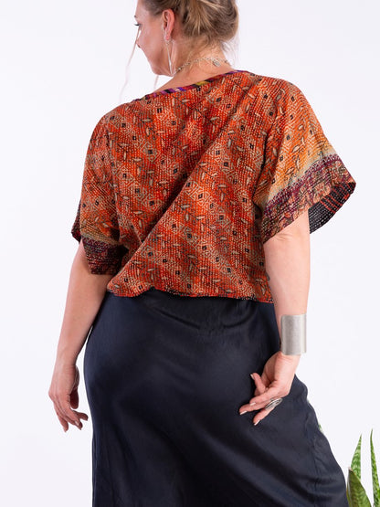 Wannabegeisha silk reversible top jaffa