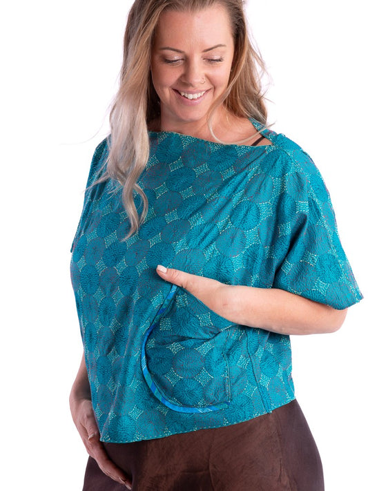 Ocean blue silk kantha reversible top from Silver cocoonz