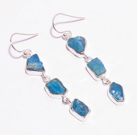 Silver Earring Triple Drop Apatite