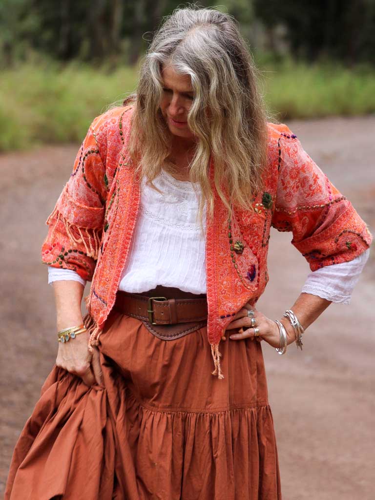 Kashmiri soft fringed wool jacket. Apricot & Paisley. Size 10