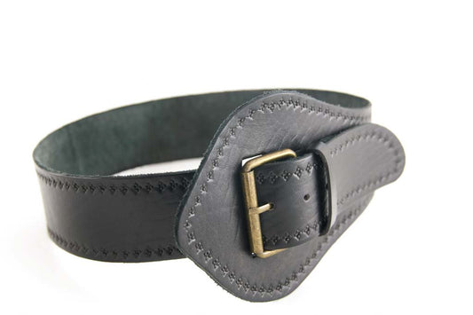 Side view babushka black leather belt- tfa