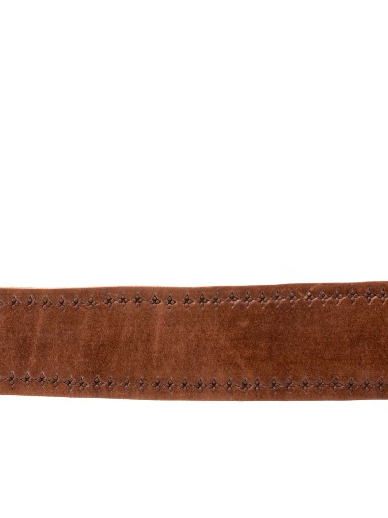 close up of leather babushka brown leather belt- tfa