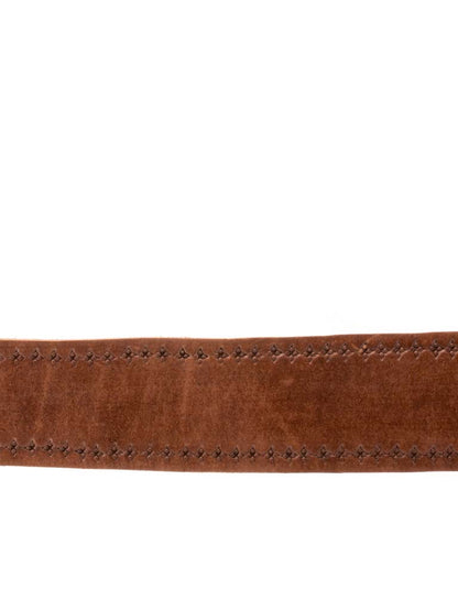 close up of leather babushka brown leather belt- tfa