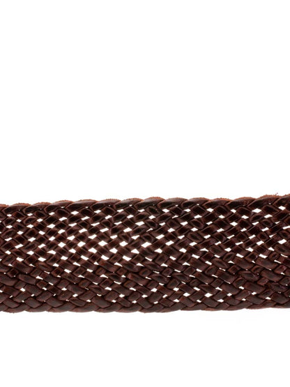 close up of Wide woven leather belt.