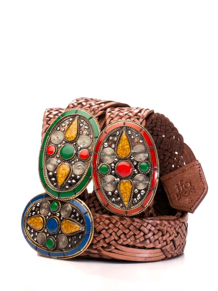 Mumbai Mosaic red green and blue Buckles on a Woven Belt