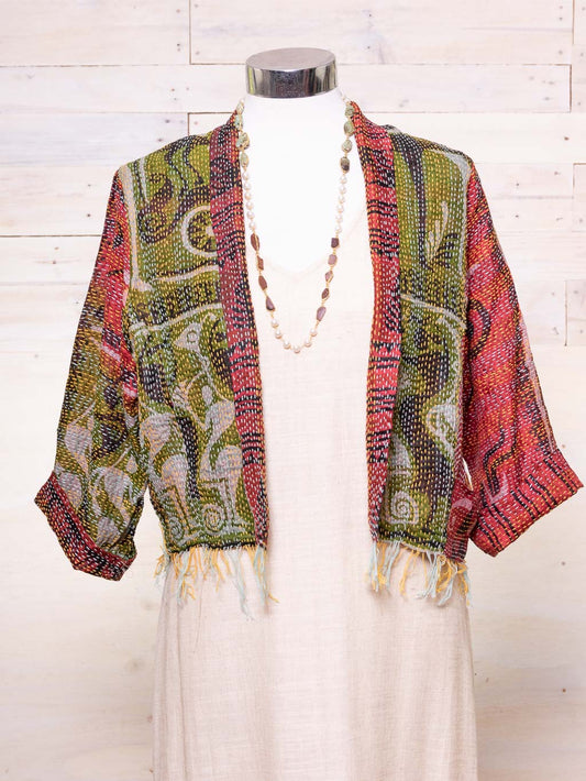Boho Silk Chic Jacket. Olive Wine Size 12