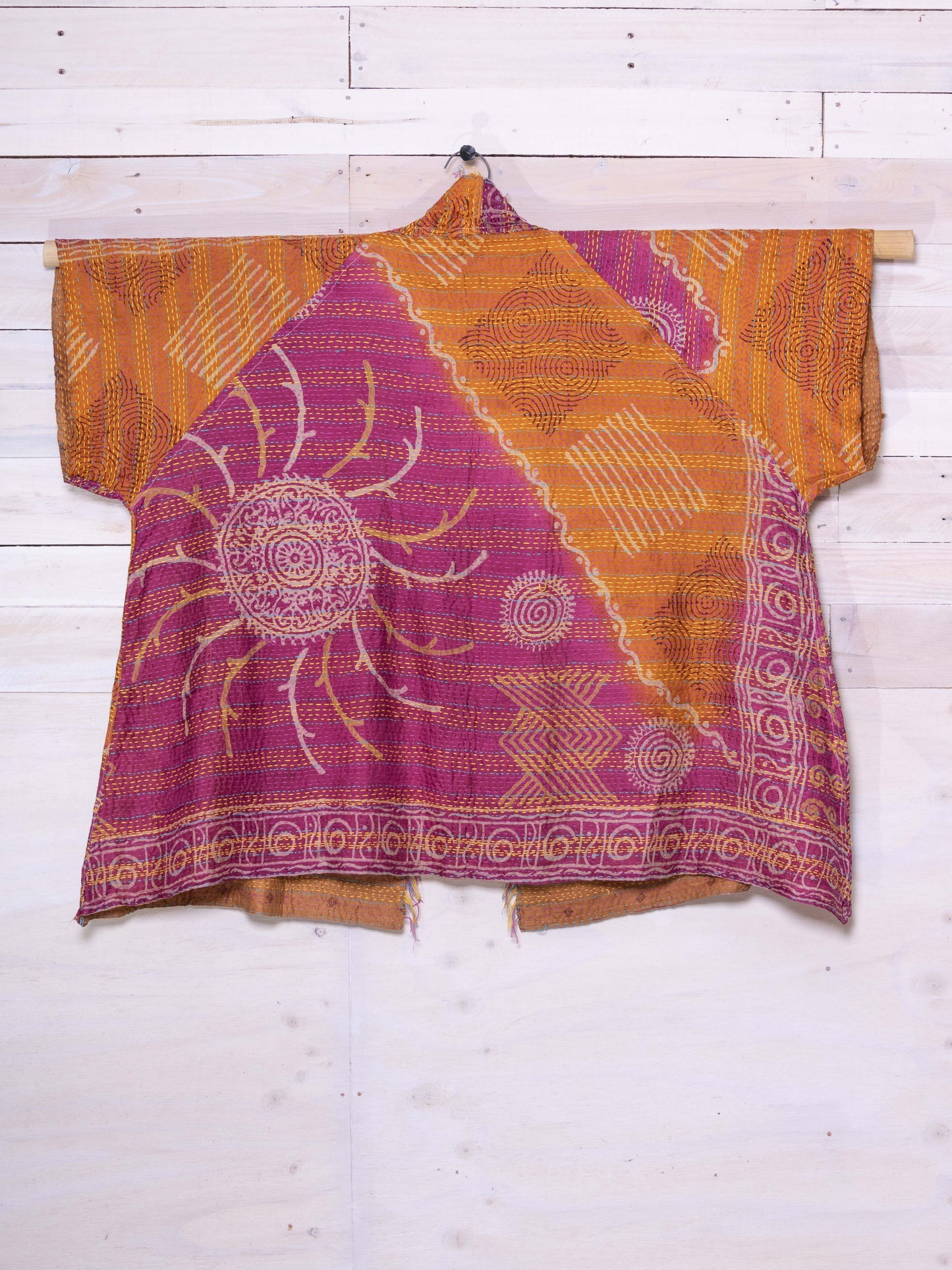 Kimono - silk reversible featuring hand stitching and pockets - tribal sun
