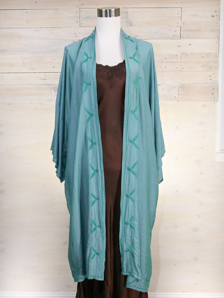 Stevie silk kimono in turqoise