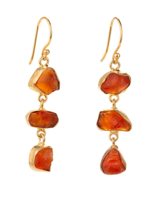 Gold Luxe earrings - triple drop gems carnelian