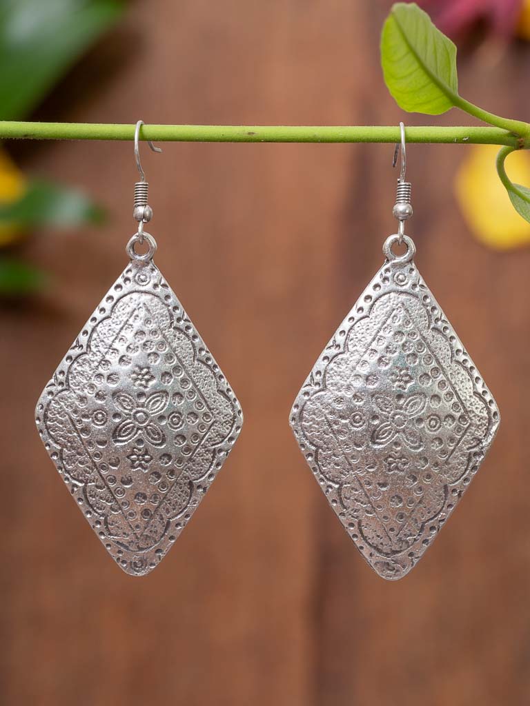 Jasmine Earrings - diamond shaped with delicate stamping
