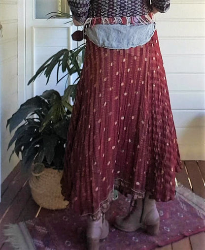 Bakc view of bohemian silk sari skirt