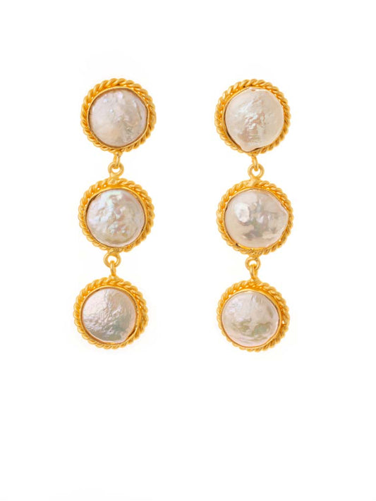 Triple Pearl Gold lacey luxe statement earrings