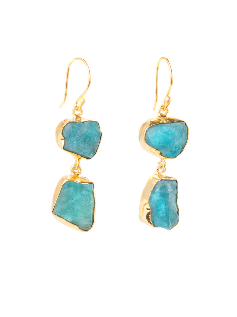 Gold Luxe earrings - Blue Apatite double drop dangles