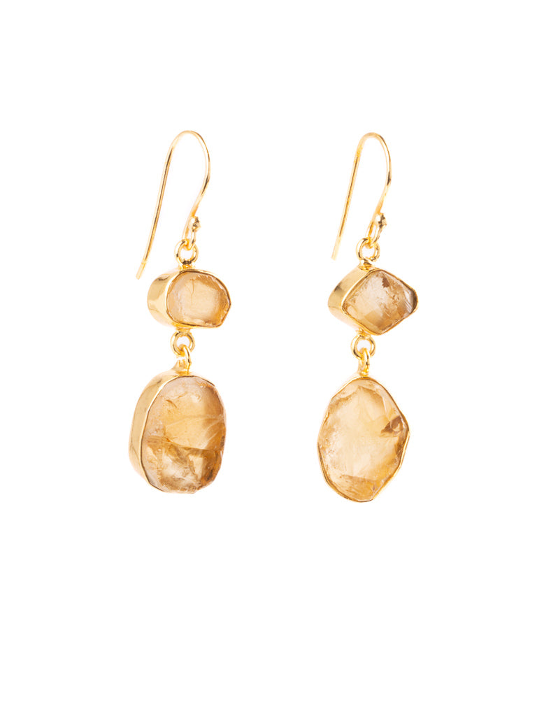 double drop gold hook earrings with citrine crystal