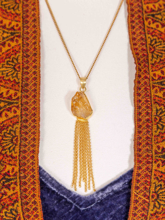 Citrine with tassels pendant on chain