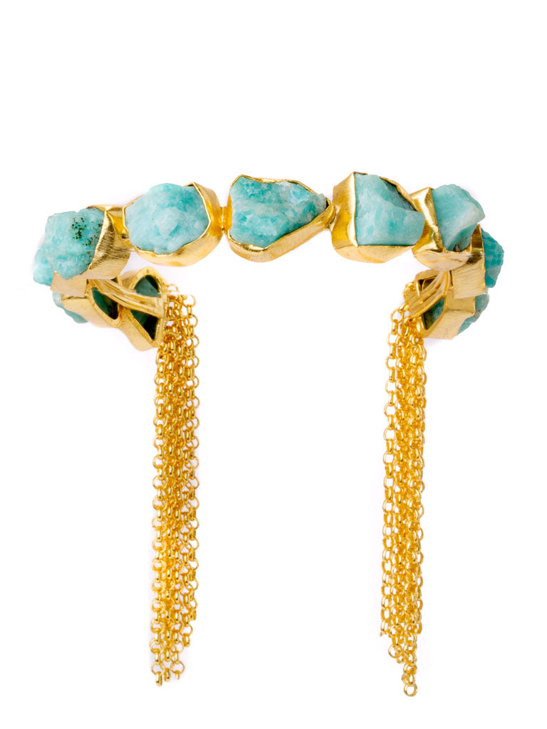 Luxe gold tassel cuff in larimar