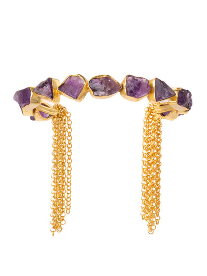 Luxe gold tassel cuff in amethyst 