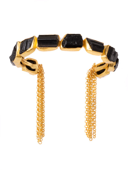 Gold tassel cuff with black stones