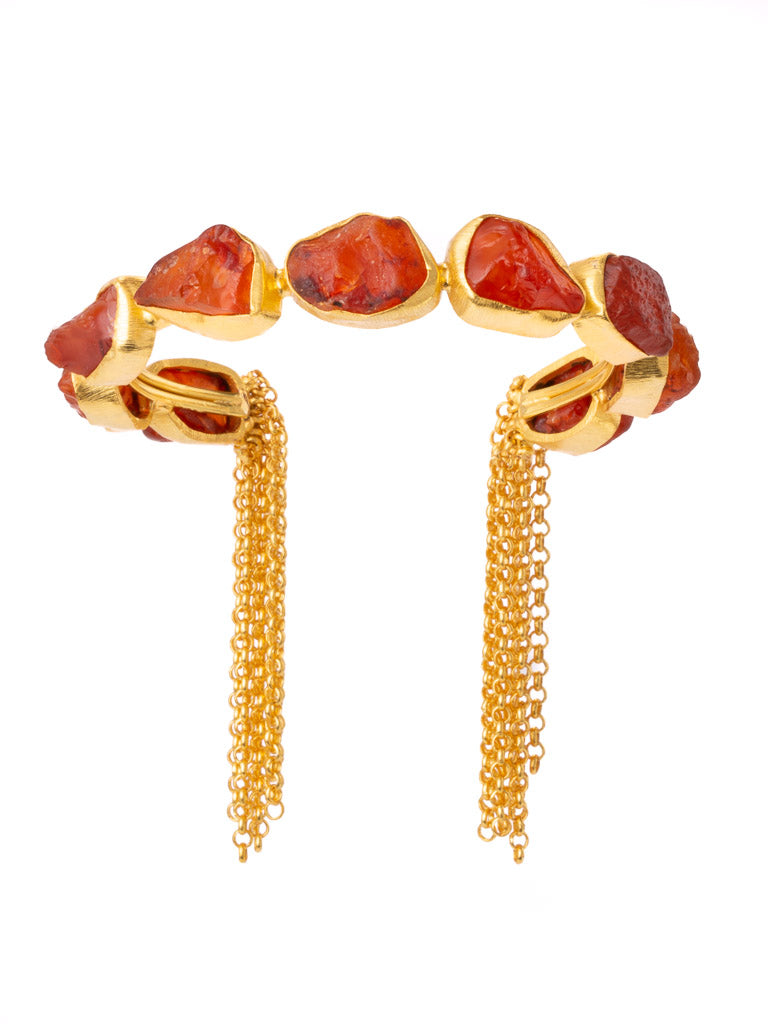 Gold tassel cuff with carnelian