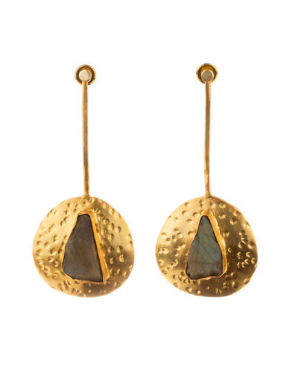 Beaten Tribal disc earrings - natural stone