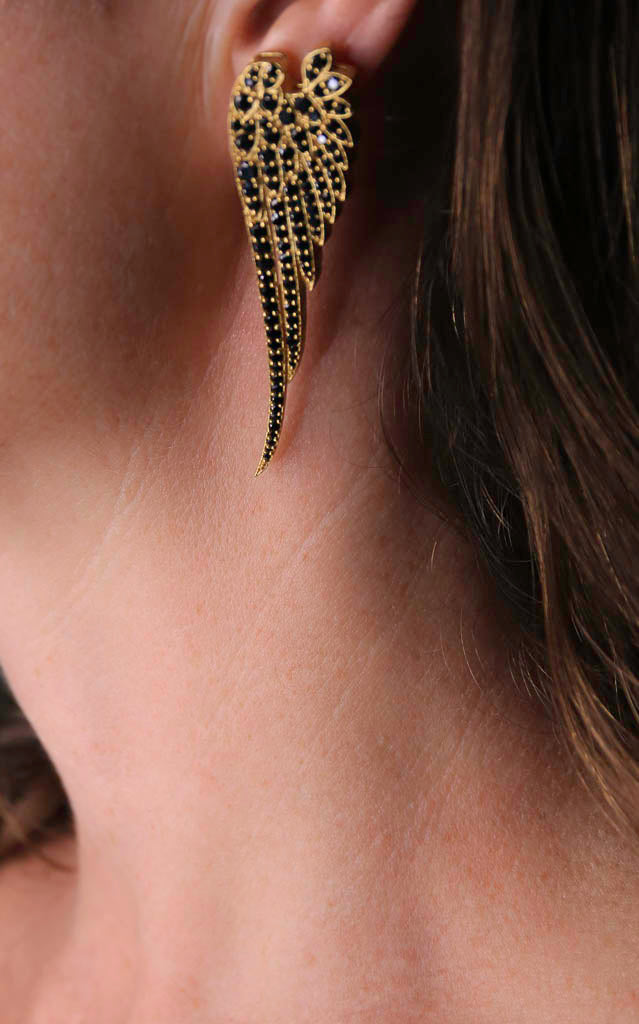 Crystal Studded Angel Wings Gold Luxe Earrings