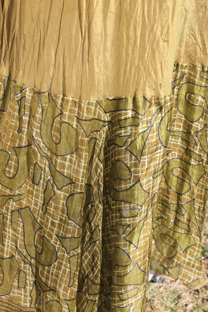 Bohemian Gypsy silk dancing skirt.Olive Green.aust size 10 (S)