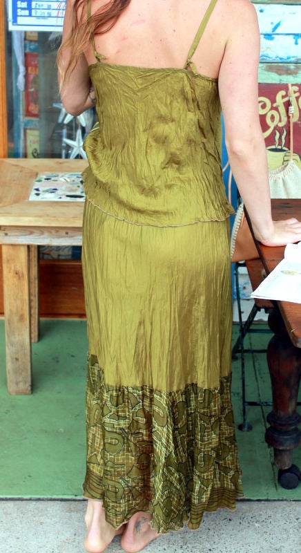 Bohemian Gypsy silk dancing skirt.Olive Green.aust size 10 (S)