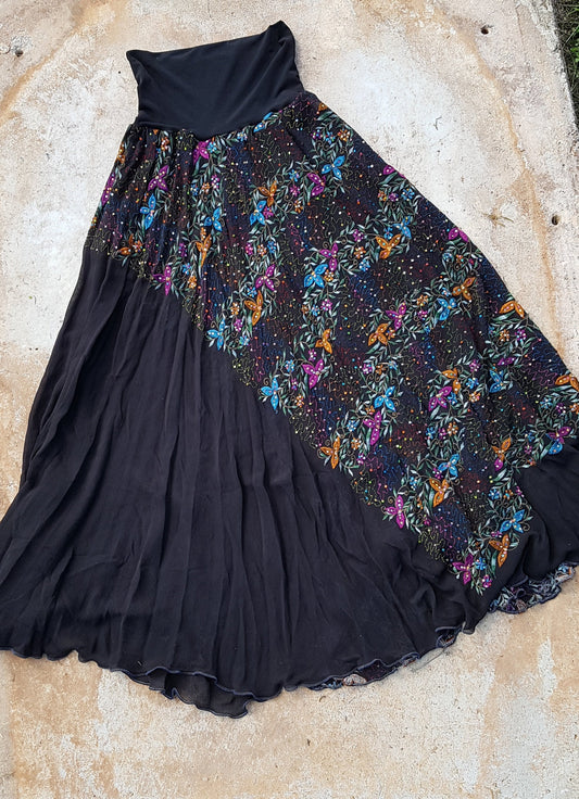 Black silk sari skirt