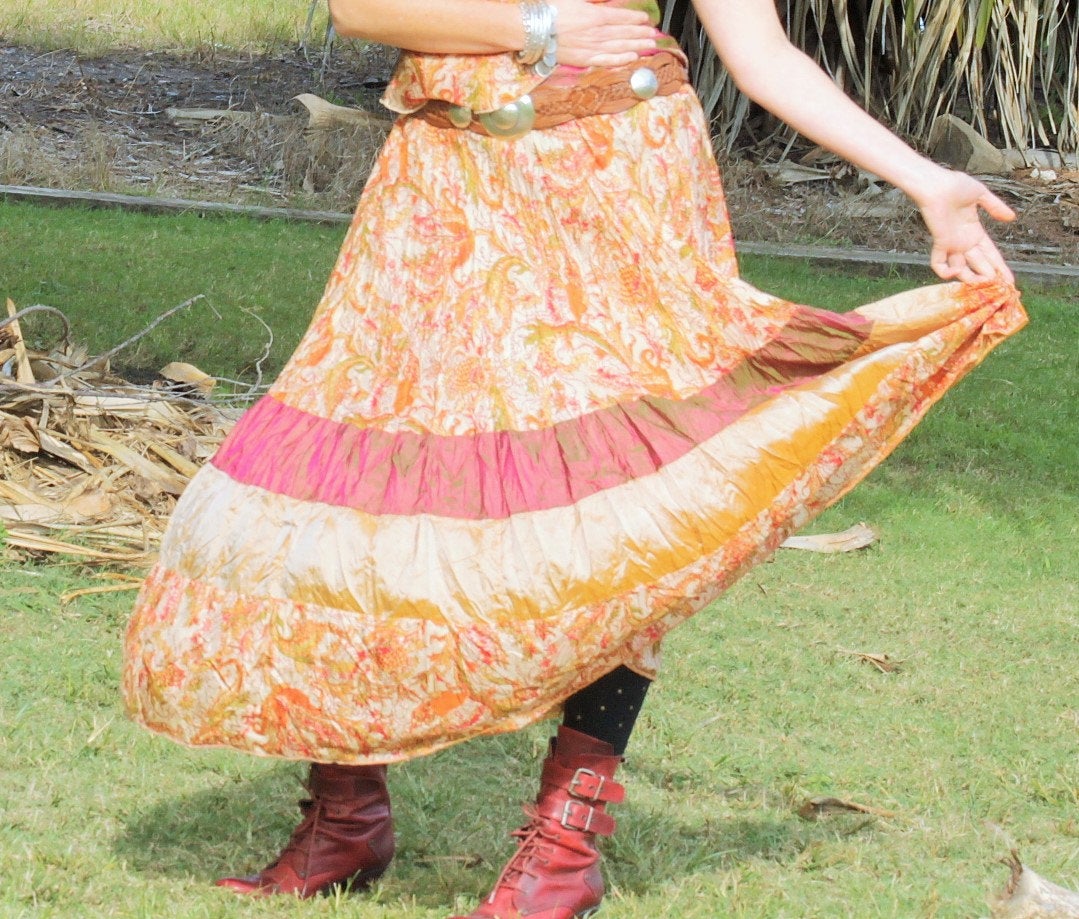 Bohemian Gypsy silk dancing skirt  size 10 (S)