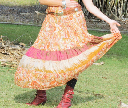 Bohemian Gypsy silk dancing skirt  size 10 (S)